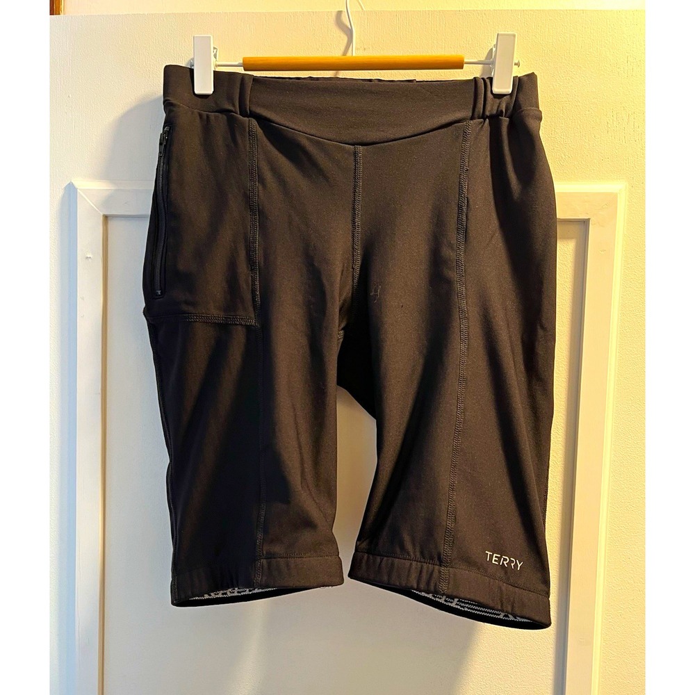 Terry Women's Cycling Shorts Black L Stretch Elastic Waist Pockets 28x11 EUC